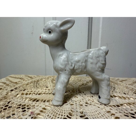 Vintage 50's Lamb Sheep Miniature Porcelain planter Vase - Picture 9 of 9